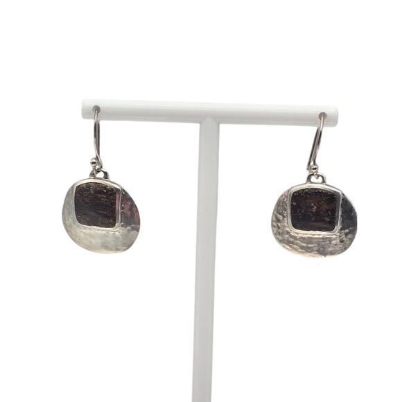 Silpada Hammered Bronzite Dangle Sterling Silver 925 Earrings - Picture 3 of 5